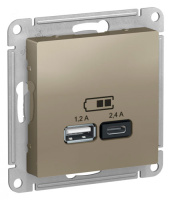 Розетка USB  A+С 5В/2,4А 2х5В/1,2А механизм Schneider Electric AtlasDesign Шампань