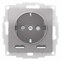 Розетка 16А c 2 USB A+A, 5В/2,4А, 2х5В/1,2 А, механизм Schneider Electric AtlasDesign Алюминий