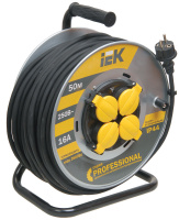 Удлинитель на катушке 2P+РЕ, 4 розетки с крышкой, шнур 50м, 16A/230V IEK Professional УК50