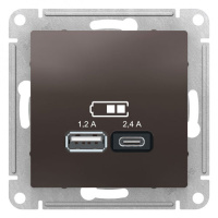 Розетка USB  A+С 5В/2,4А 2х5В/1,2А механизм Schneider Electric AtlasDesign Мокко