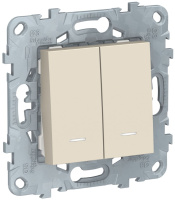 Переключатель 2-клавишный 2 модуля с подсветкой 2 х сх.6A Schneider Electric Unica New Бежевый