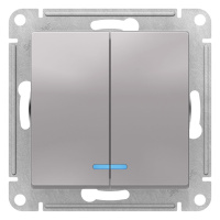 Выключатель 2-клавишный с подсветкой сх.5A 10AX механизм Schneider Electric AtlasDesign Алюминий