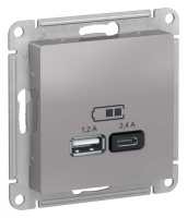 Розетка USB  A+С 5В/2,4А 2х5В/1,2А механизм Schneider Electric AtlasDesign Алюминий