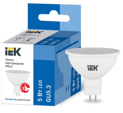 Лампа светодиодная софит MR16 софит 5Вт 230В 6500К GU5.3 IEK IEK  LLE-MR16-5-230-65-GU5