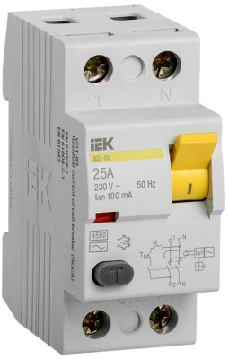 Устройство защитного отключения 2P 25A тип AС 100mA IEK ВД1-63 IEK ВД1-63 MDV10-2-025-100