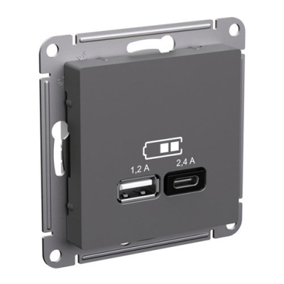 SE AtlasDesign Розетка USB Базальт A+С 5В/24А 2х5В/12А механизм Schneider Electric AtlasDesign ATN001439