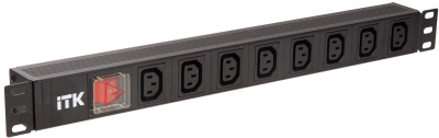 8 розеток C13 с LED выкл 1U вх. C14, без шнура ITK PDU ITK  PH12-8C133