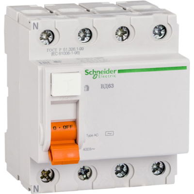 Диф. выкл. нагрузки ВД63 4П 63A 30MA АС, испания Schneider Electric Schneider Electric  11466