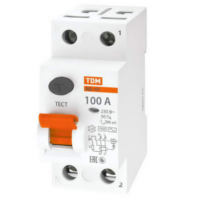 Устройство защитного отключения 2P 100A тип AC 300mA TDM ВД1-63 TDM ELECTRIC  SQ0203-0024