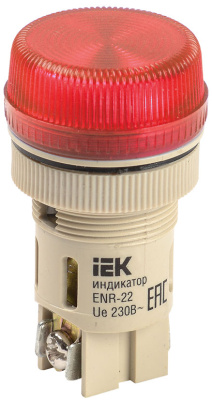 Лампа ENR-22 сигнальная d22мм красный неон/240В цилиндр IEK IEK  BLS40-ENR-K04