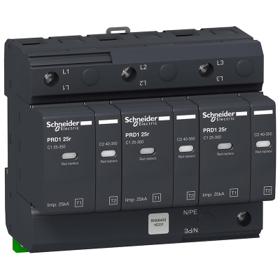 Ограничитель перенапряжений со сменным картриджем 3P, T1+2, TN-C, IT 230V Schneider Electric Acti9 PRD1 25r Schneider Electric Acti9 16331