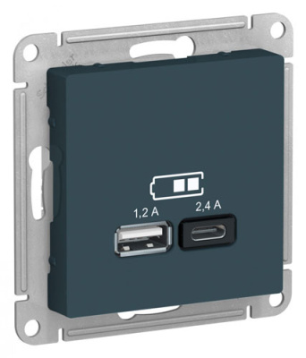 Розетка USB  A+С 5В/2,4 А 2х5В/1,2 А механизм Schneider Electric AtlasDesign Изумруд Schneider Electric AtlasDesign ATN000839