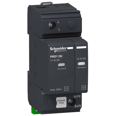 Ограничитель перенапряжений со сменным картриджем 1P, T1+2, TN-C, IT 230V Schneider Electric Acti9 PRD1 25r Schneider Electric Acti9 16329