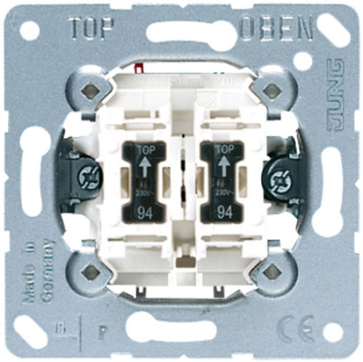 Механизм Выключатель 2-клавишный с подсветкой с N-клеммой 10A Jung Jung Jung Механизмы 505KOU5