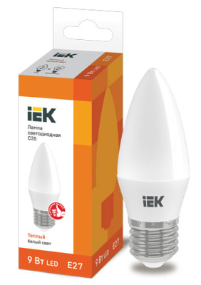 Лампа светодиодная свеча C35 9Вт 230В 3000К E27 IEK IEK  LLE-C35-9-230-30-E27